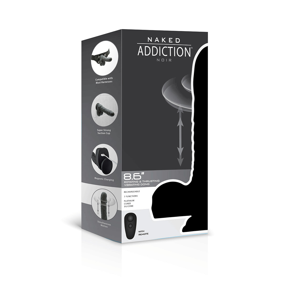 Naked Addiction – 8.6” Silicone Rotating & Thrusting Vibrating Dildo with Remote - Noir - 88711