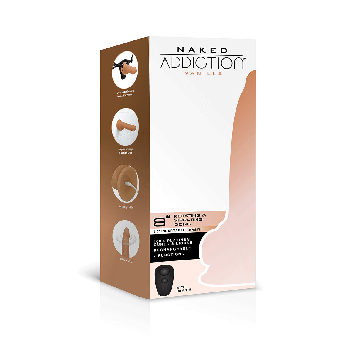 Naked Addiction 8" Rotating & Vibrating Dildo with Remote – Vanilla - 88125