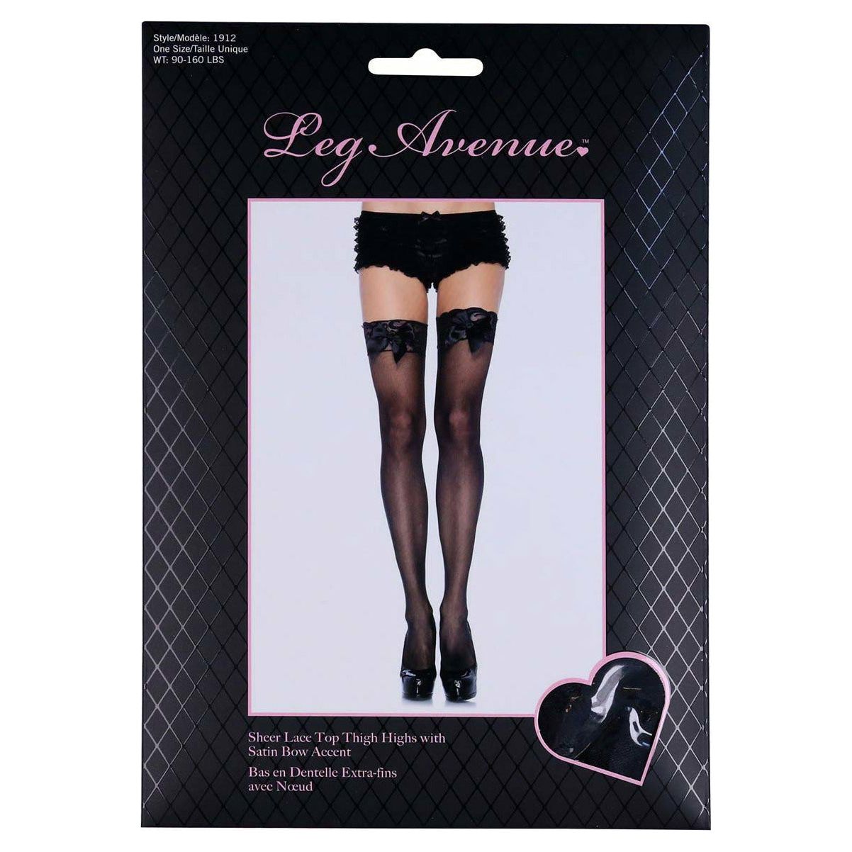 Leg Avenue Sheer Thigh-High Stockings with Satin Bow - Black - One Size