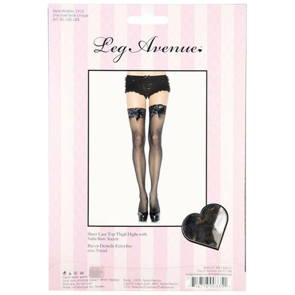 Leg Avenue Sheer Thigh-High Stockings with Satin Bow - Black - One Size