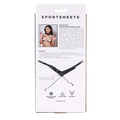 SportSheets Velvet Noir Collar & Removable Clamps